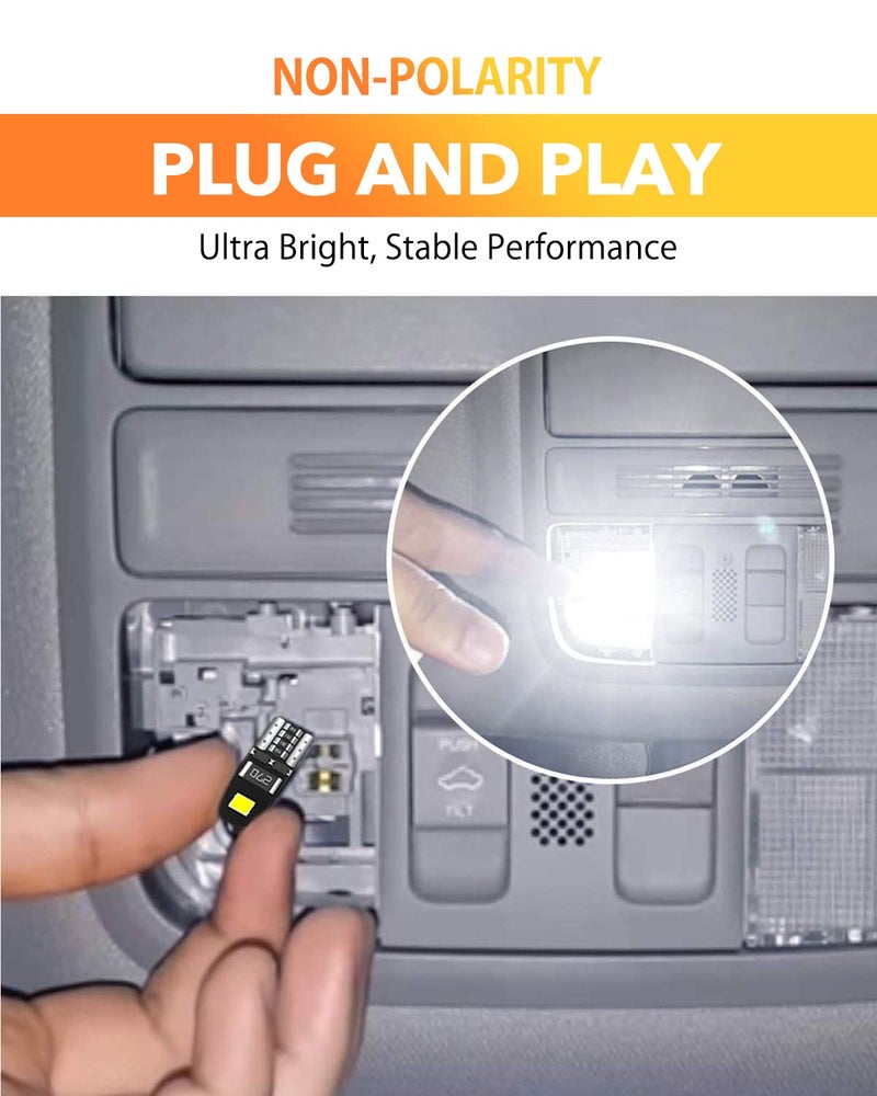 OXILAM 194 LED Bulbs, Widely Used as Car Truck Interior Dome Map Door Courtesy Marker License Plate Lights, 6000K White with High Power Chipsets for T10 168 2825 LED Bulbs Replacement (10 PCS) - Image 5